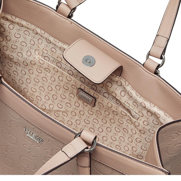 Guess Sestri Pebbled Luxury Satchel in shade Latte - Picture 3 of 8
